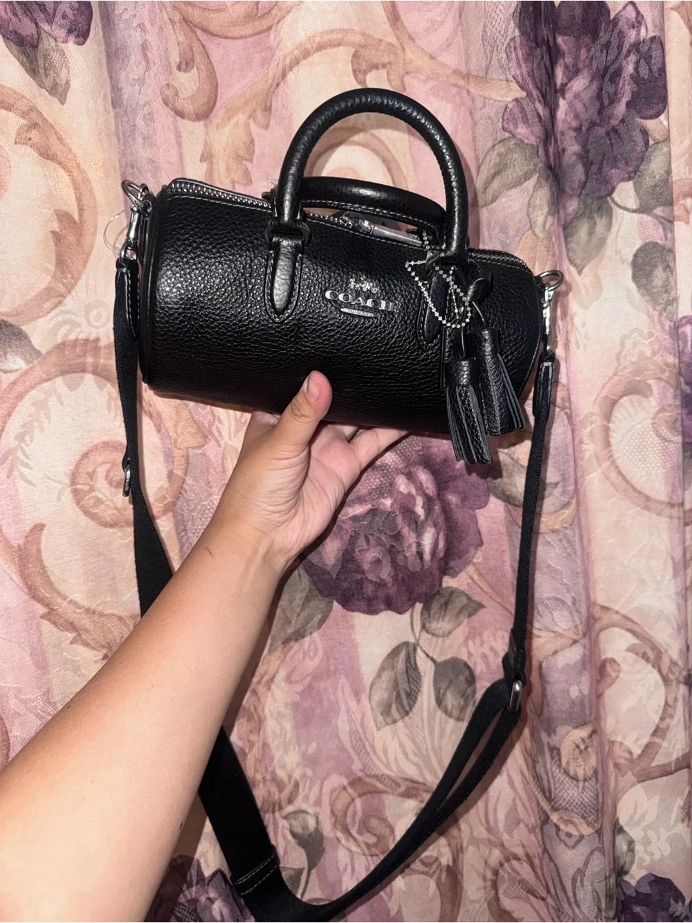 Coach Black Pebbled Leather Barrel Mini Satchel